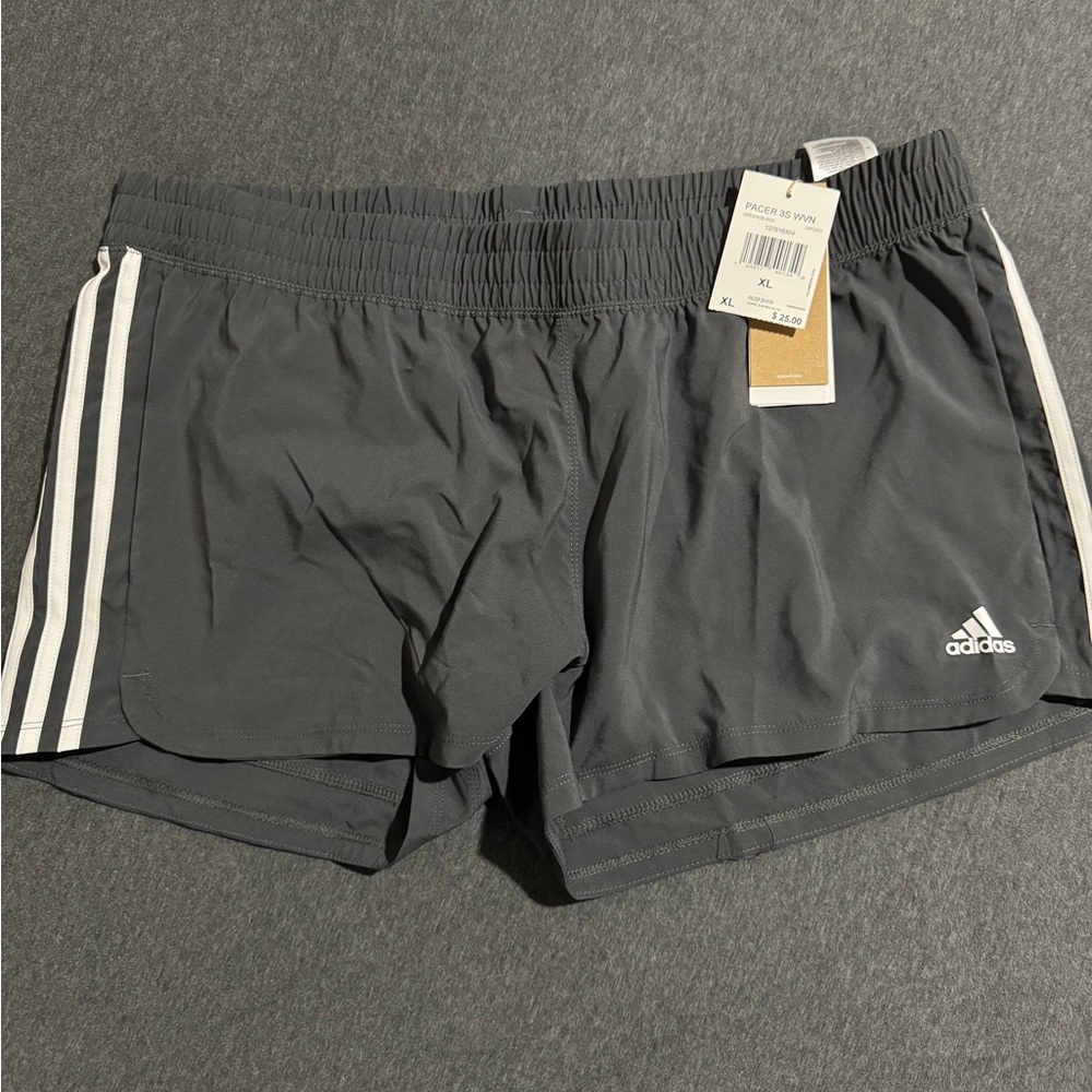 Adidas Gray Athletic Shorts with Three-Stripe Design